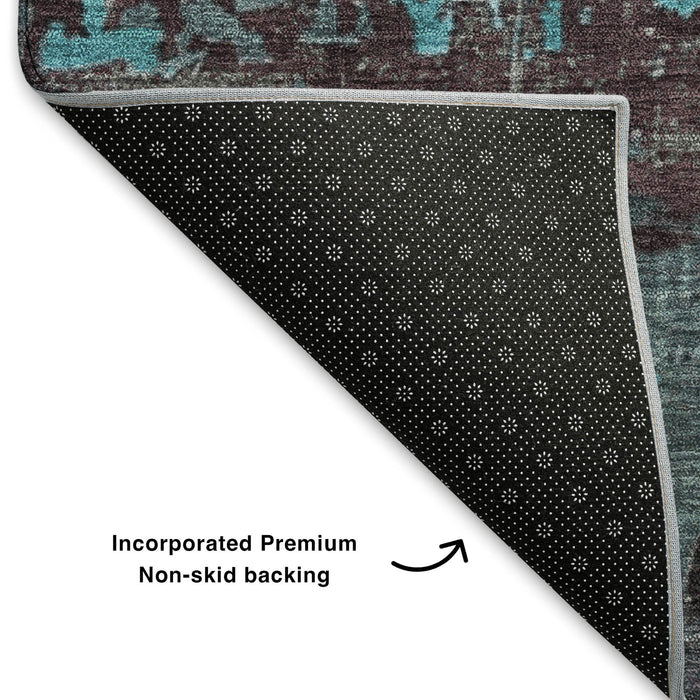 10' X 14' Abstract Washable Area Rug With UV Protection (701171) - Teal / Gray / Silver