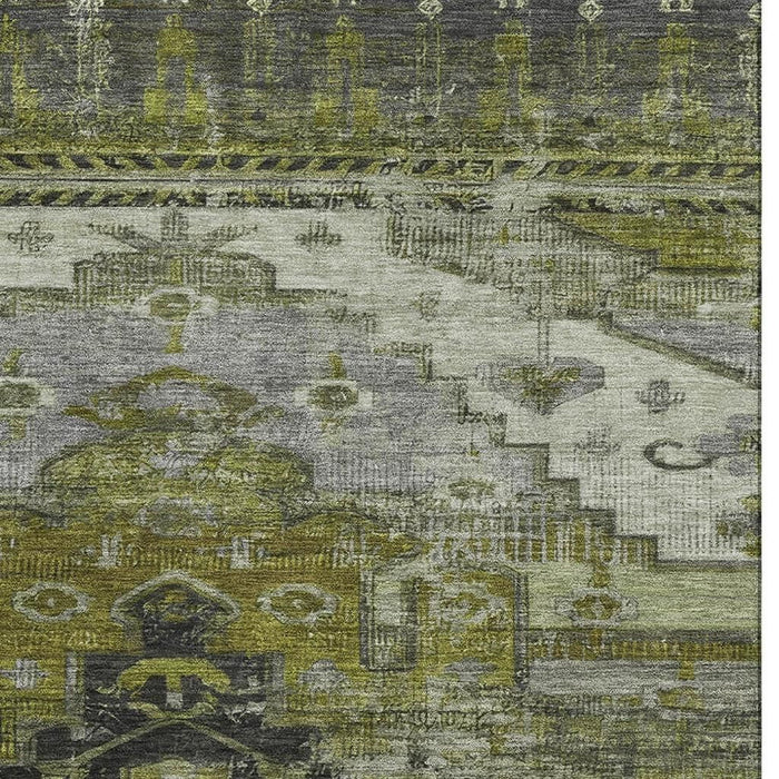 10' X 14' Oriental Washable Area Rug With UV Protection (701039) - Olive Green / Gray / Ivory
