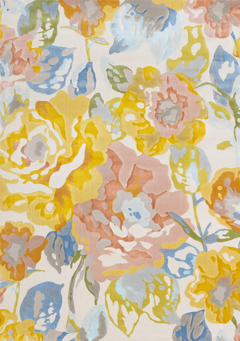 8' X 11' Botanical Leaves Area Rug (660057) - Yellow / Blue / Pink