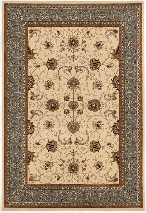 6.5' x 9.3' Oriental Power Loom Area Rug - Blue And Ivory
