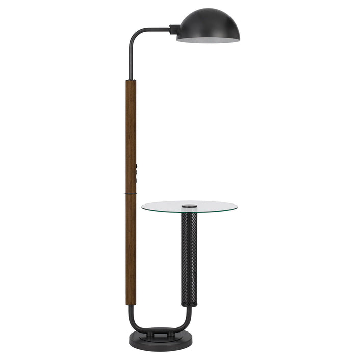 HomeRoots tray table floor lamp with bronze transparent glass dome shade and brown finish, featuring a functional tray surface.