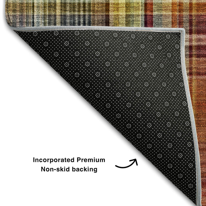 10' X 14' Plaid Washable Area Rug With UV Protection (648286) - Rust / Gold / Green