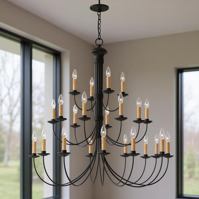 40" Multi Light Dimmable Chandelier With Shades - Black