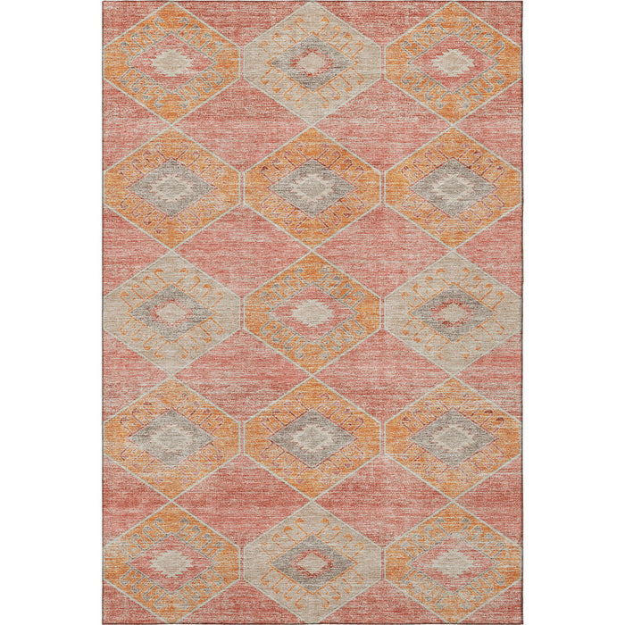 10' X 14' Geometric Washable Area Rug With UV Protection (706001) - Coral / Orange / Beige
