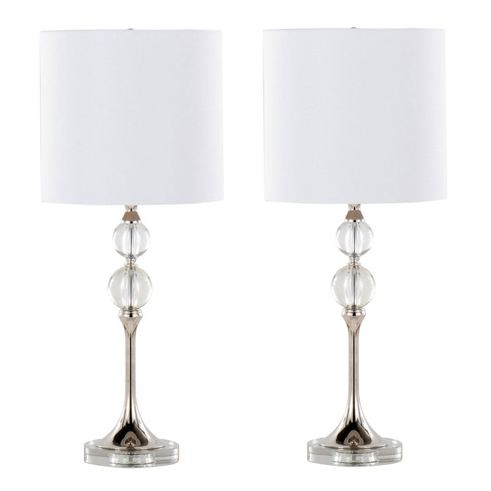 Clara - 26" Table Lamp (Set of 2) - Clear Crystal And Polished Nickel With White Linen Shade
