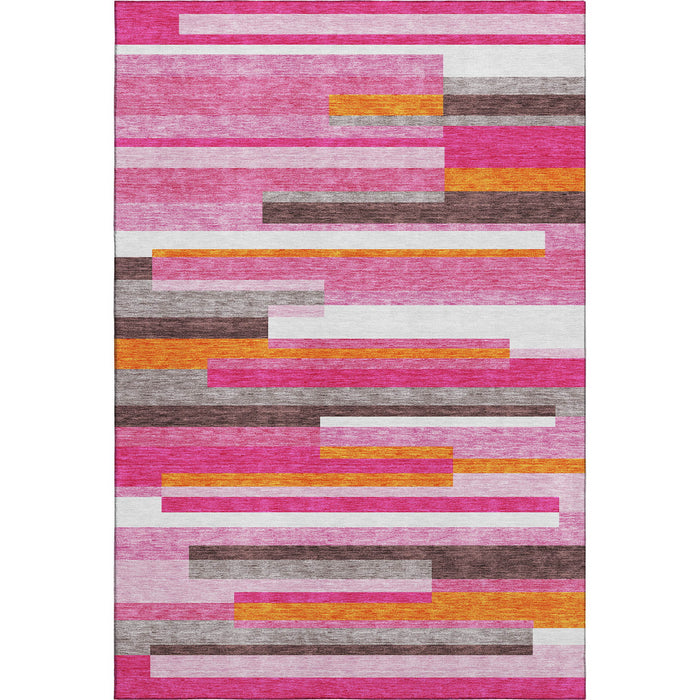 10' X 14' Striped Washable Area Rug With UV Protection (675762) - Blush / Orange / Gray