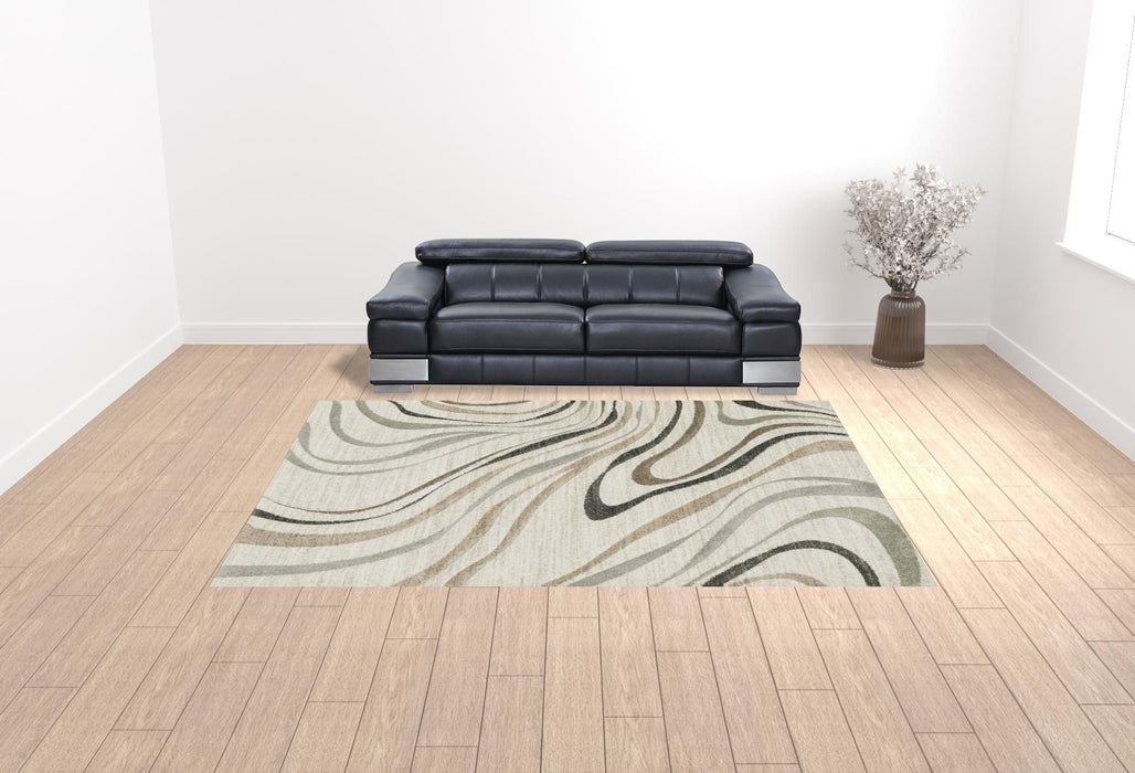 10' x 13' Abstract Power Loom Stain Resistant Area Rug - Beige Gray Brown Sage Pale Blue Tan And Charcoal