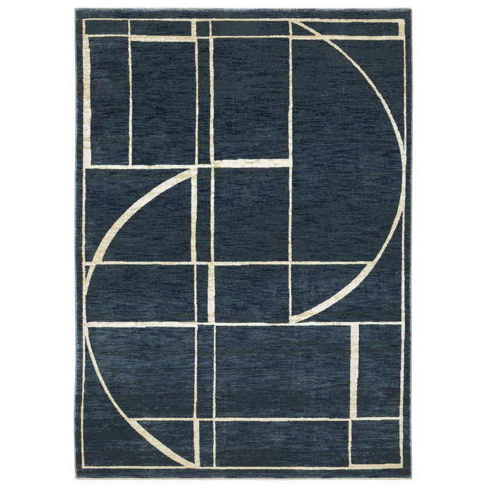 8' X 11' Geometric Area Rug - Blue And Ivory
