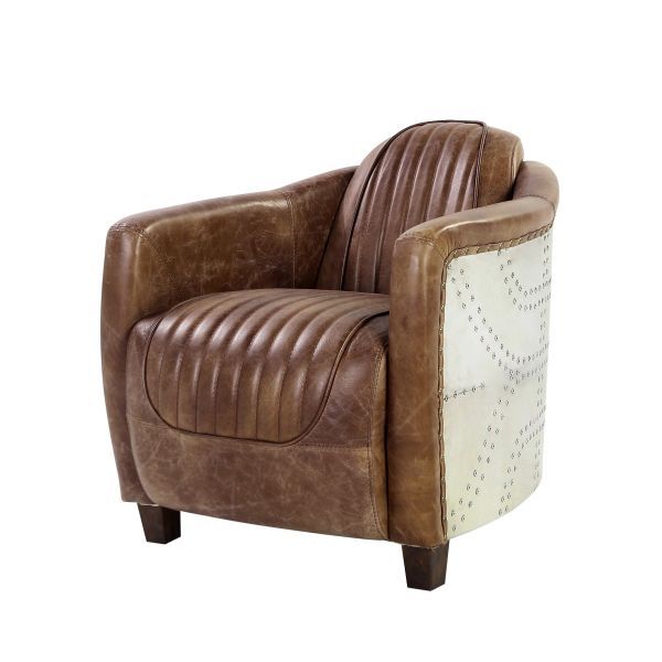 Faux Leather Distressed Barrel Chair - Brown