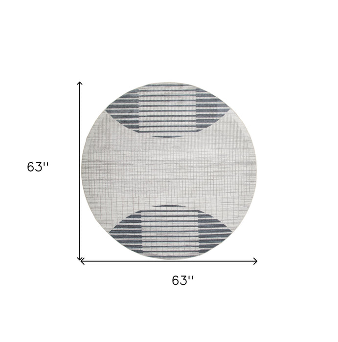 5' Geometric Washable Round Rug (546924) - Ivory / Blue