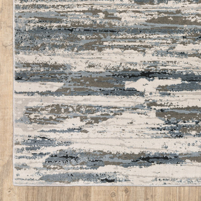 8' x 11' Abstract Power Loom Stain Resistant Area Rug - Blue Gray Beige And Brown