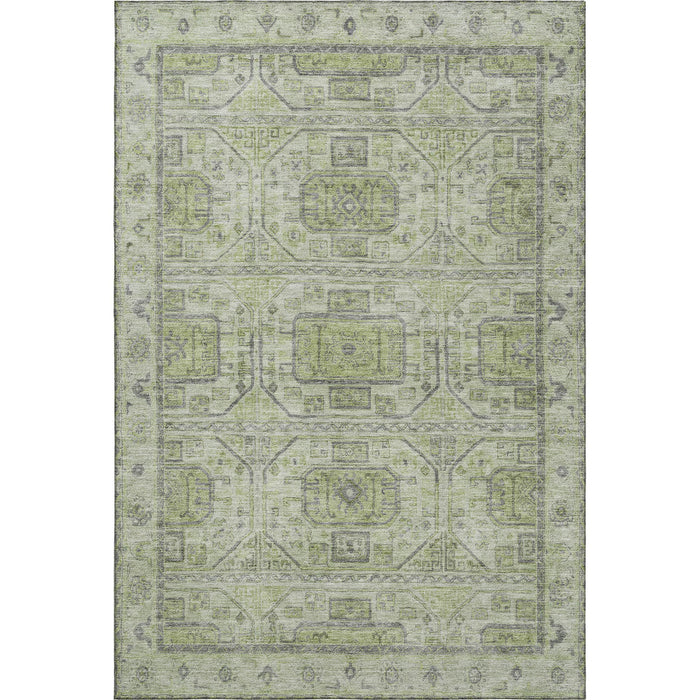 10' X 14' Geometric Washable Area Rug With UV Protection (708085) - Artichoke Green / Gray