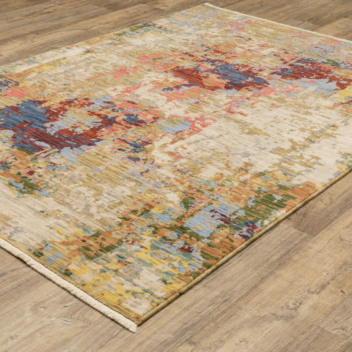 11' X 8' Abstract Area Rug With Fringe - Beige / Tan