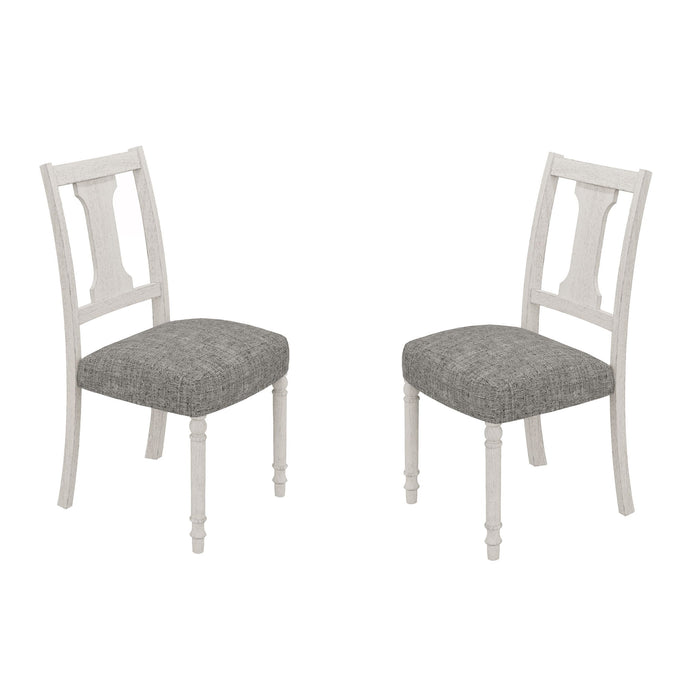 Set of two Giga Tannen dining side chairs in white and gray with cushioned seats and sleek modern design.