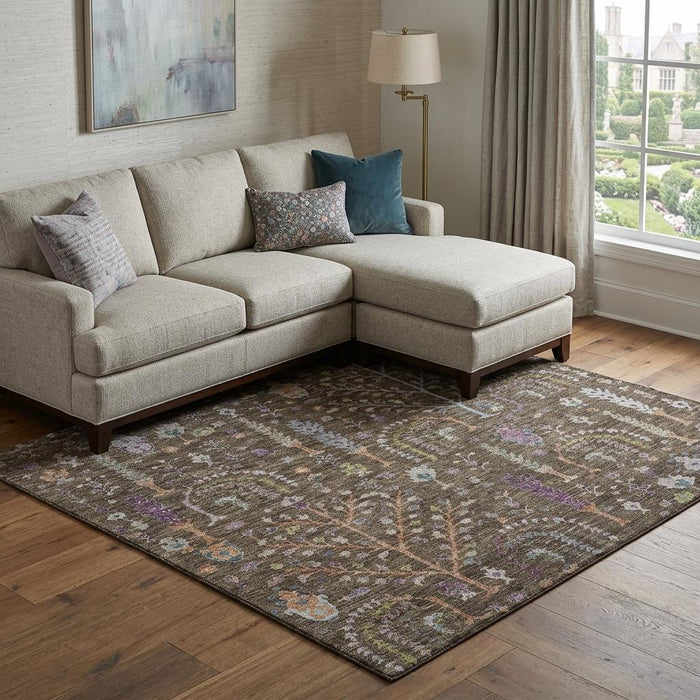 10' X 14' Floral Washable Area Rug With UV Protection (686915) - Brown / Blue / Purple