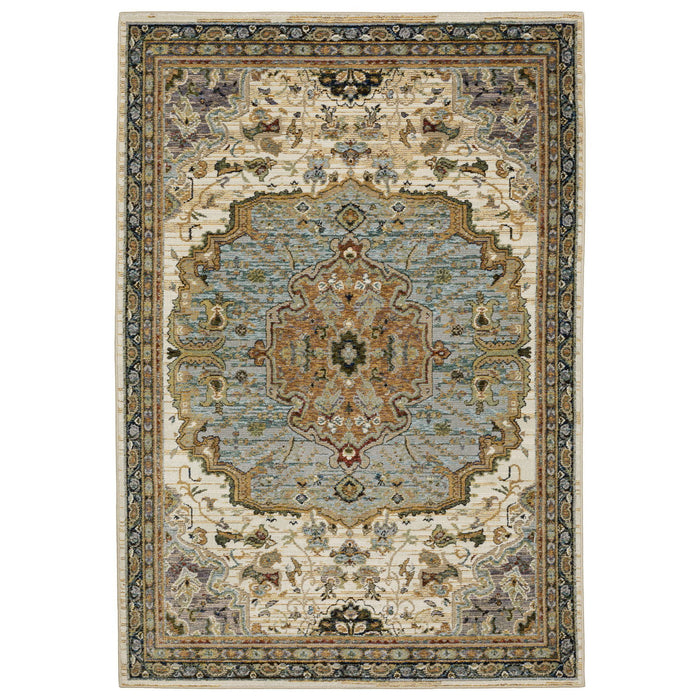 9' X 12' Oriental Area Rug - Ivory And Blue