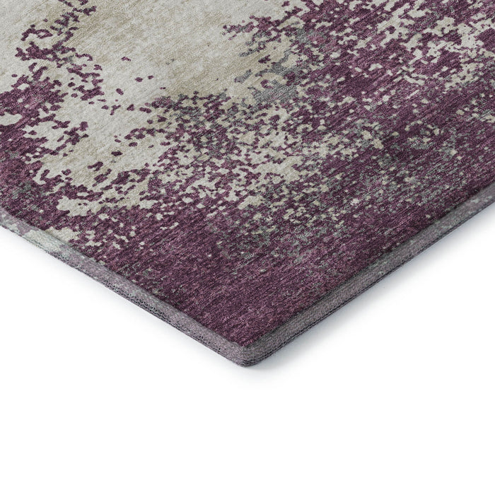 10' X 14' Abstract Washable Area Rug With UV Protection (680633) - Eggplant / Ivory