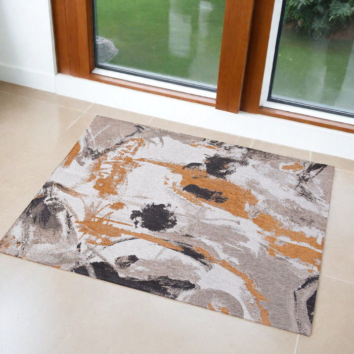 3' x 4' Abstract Non Skid Area Rug - Gray And White