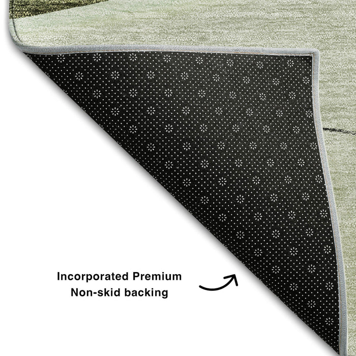 8' X 10' Floral Washable Area Rug With UV Protection (656781) - Artichoke Green / Gray / Ivory
