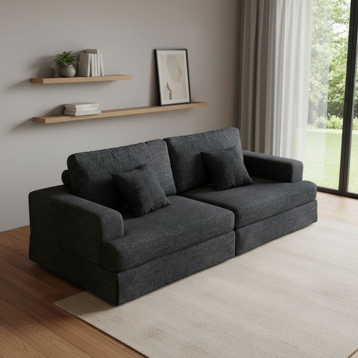 Chenille Modular Stainless Steel Sleeper Sofa With Toss Pillows - Gray