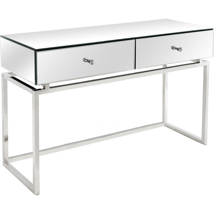 Mirrored Glass Frame Console Table And Drawers - Silver
