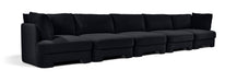 Meridian Furniture Hammond velvet performance fabric sectional sofa with five upholstered stationary sections, modern and plush.
