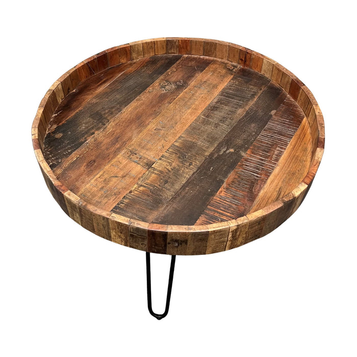Solid Wood And Iron Round End Tables (Set of 2) - Black And Natural Brown