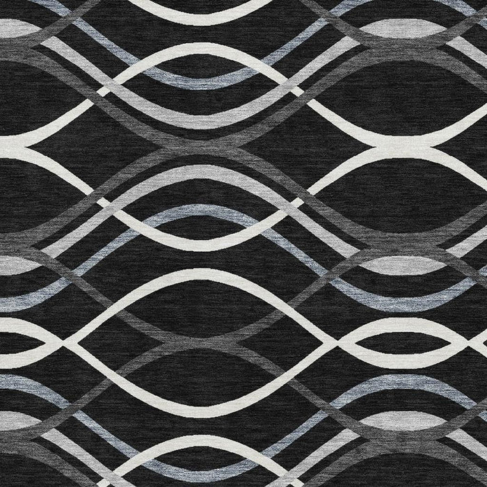 14' X 10' Abstract Washable Area Rug With UV Protection - Black / Gray