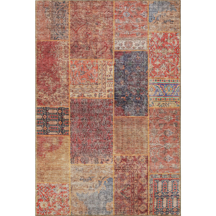 10' X 14' Patchwork Washable Area Rug With UV Protection (655463) - Red / Blue / Gold
