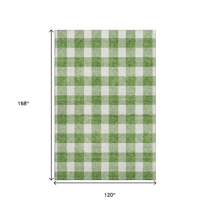 10' X 14' Plaid Washable Area Rug With UV Protection (673381) - Green / Ivory