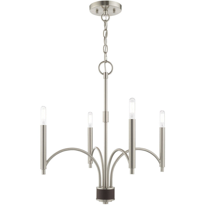 22" Four Light Metal Dimmable Chandelier With Shades - Nickel