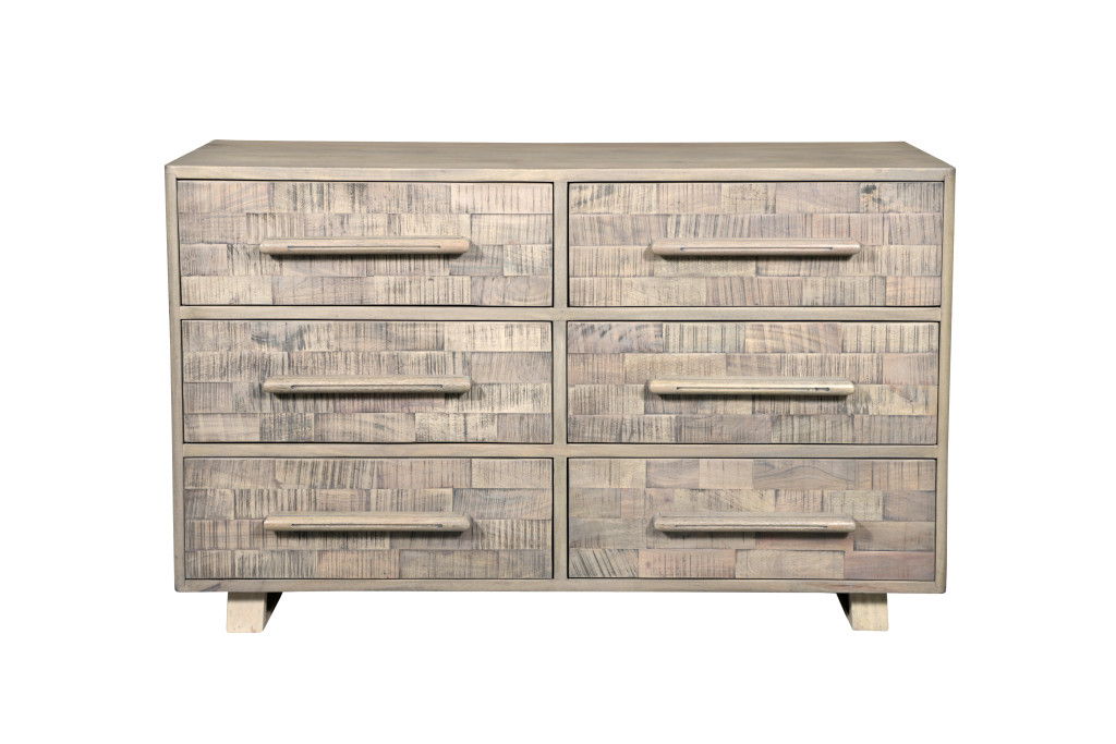57" Solid Wood Six Drawer Dresser - White