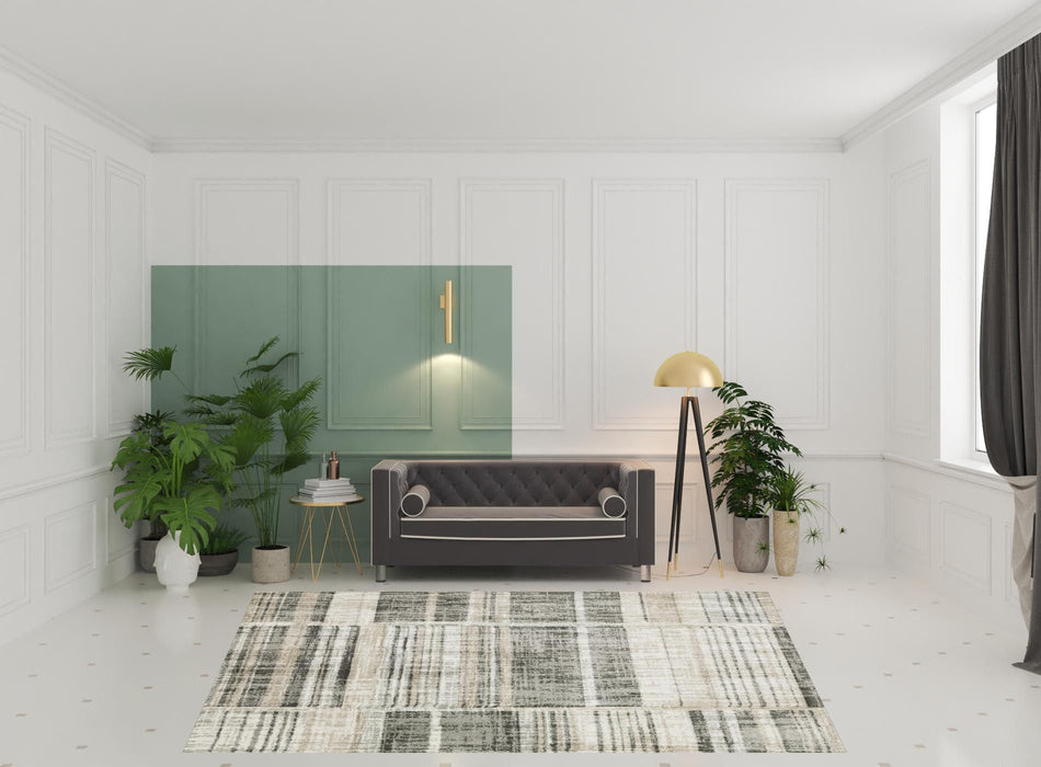 8' x 11' Geometric Power Loom Stain Resistant Area Rug - Gray Charcoal Ivory Tan Brown And Beige