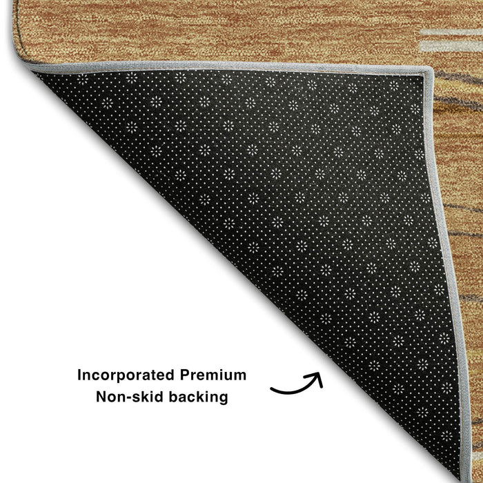 10' X 14' Striped Washable Area Rug With UV Protection (678407) - Rust / Ivory / Gold
