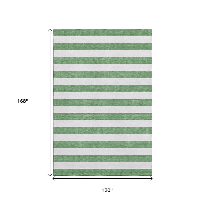 10' X 14' Striped Washable Area Rug With UV Protection (647596) - Green / Ivory