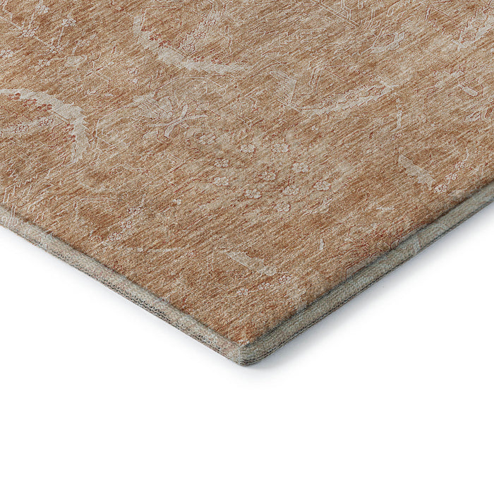 10' X 14' Damask Washable Area Rug With UV Protection (683920) - Salmon / Ivory