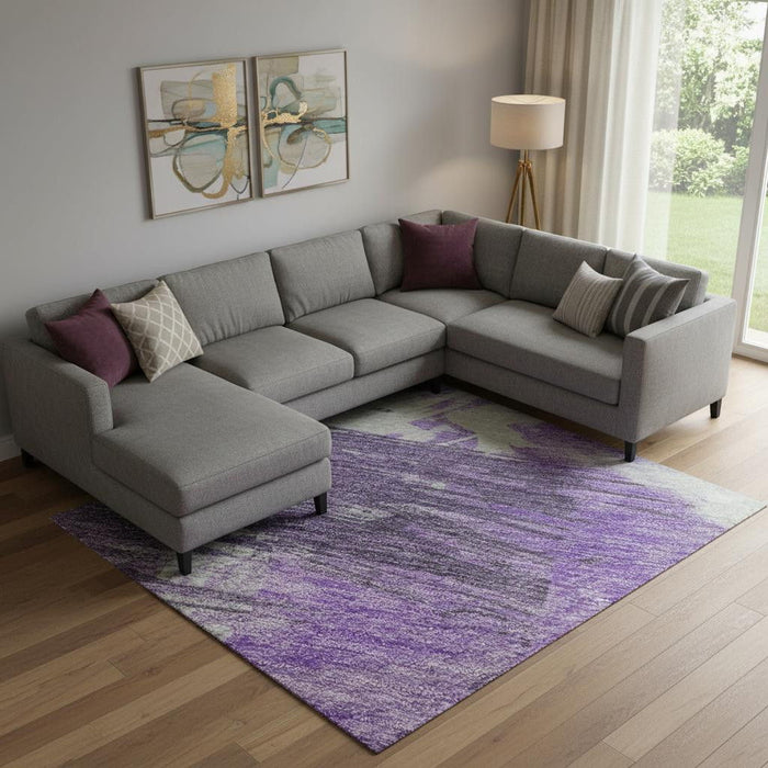 10' X 14' Abstract Washable Area Rug With UV Protection (697920) - Purple / Green / Ivory