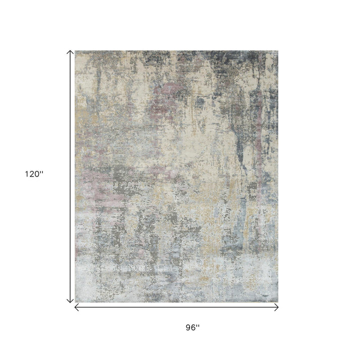 8' X 10' Genuine Wool Material Abstract Hand Knotted Area Rug - Blue