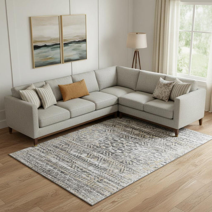 10' X 14' Moroccan Washable Area Rug With UV Protection (710514) - Gray / Gold / Ivory