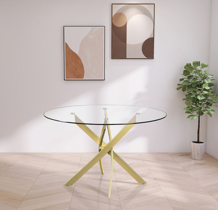 Modern Meridian Furniture Xander dining table with sleek wooden surface and sturdy legs, ideal for contemporary dining rooms.