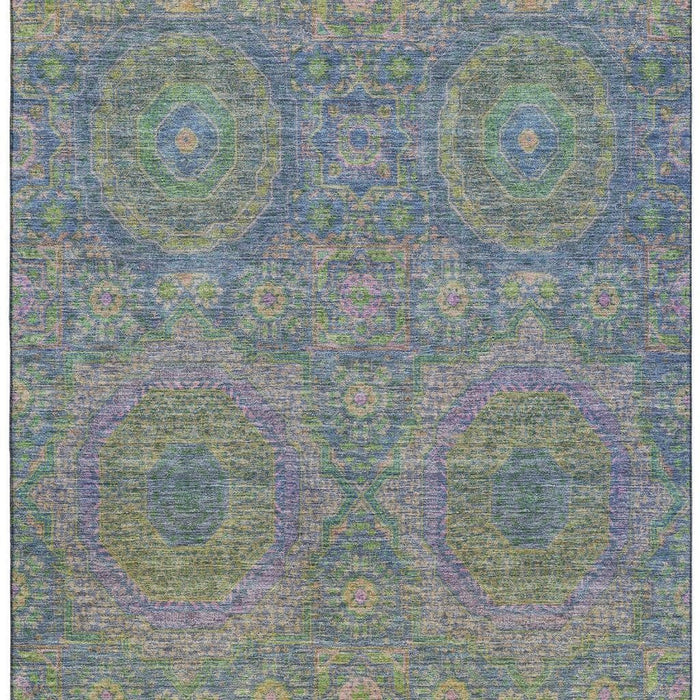 10' X 14' Medallion Washable Area Rug With UV Protection (708211) - Blue / Purple / Green