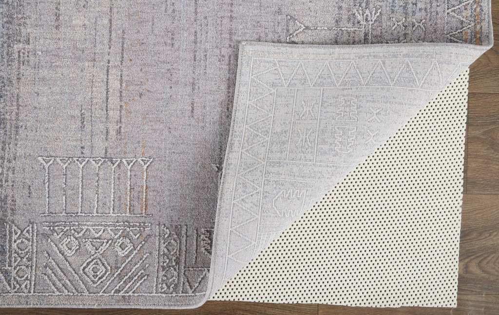 12' x 15' Geometric Power Loom Distressed Stain Resistant Area Rug - Gray Ivory And Orange