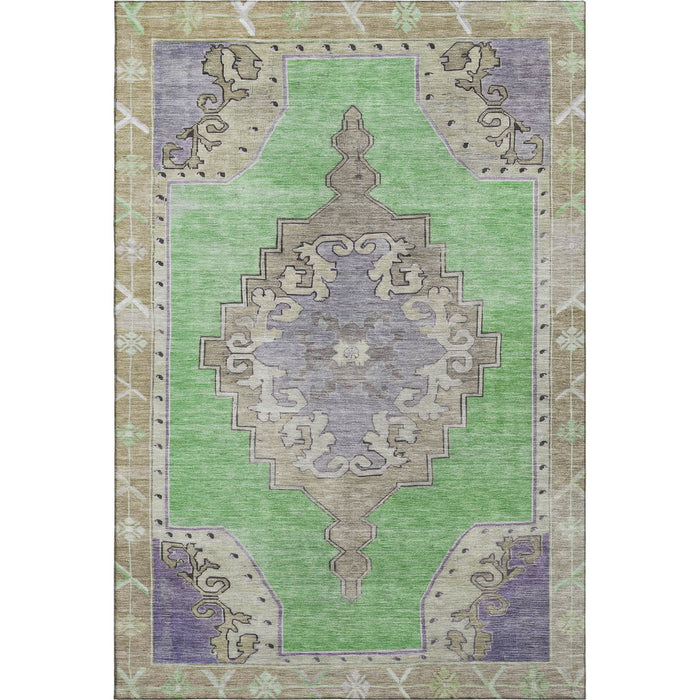 10' X 14' Oriental Washable Area Rug With UV Protection (699466) - Lime Green / Lavender / Brown