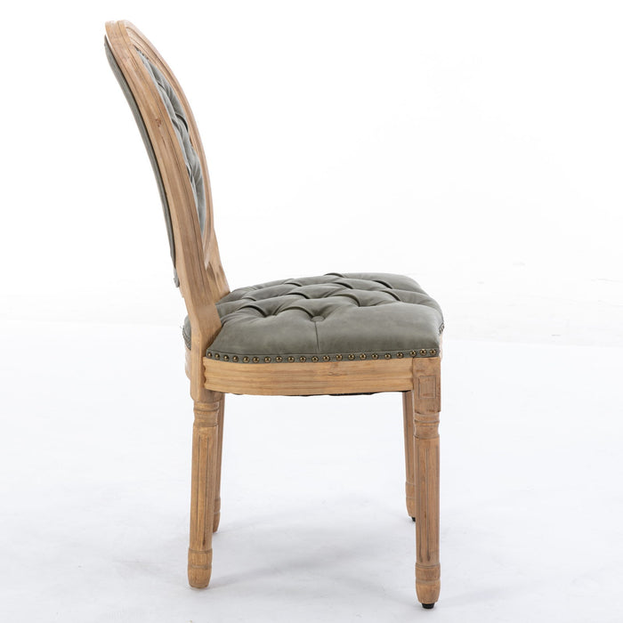 Giga French style solid wood dining chair set with antique painting design, nailhead trim, and wood legs for elegant dining decor.