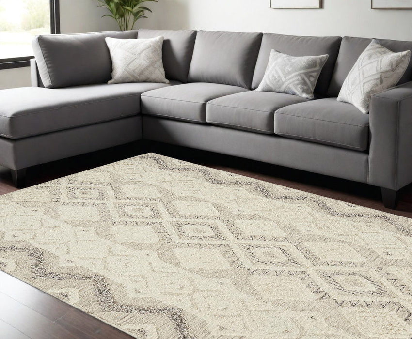 10' x 14' Wool Geometric Tufted Handmade Stain Resistant Area Rug - Ivory Taupe And Gray