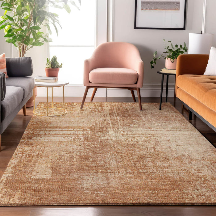 10' X 14' Abstract Washable Area Rug With UV Protection - Terra Cotta And Copper