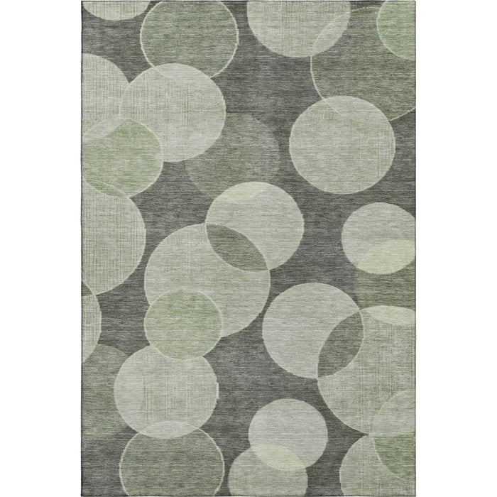 10' X 14' Geometric Washable Area Rug With UV Protection (700151) - Artichoke Green / Gray