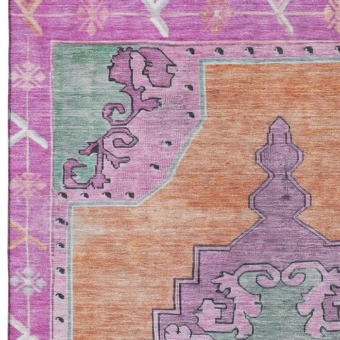 10' X 14' Oriental Washable Area Rug With UV Protection (699472) - Orange / Pink / Green