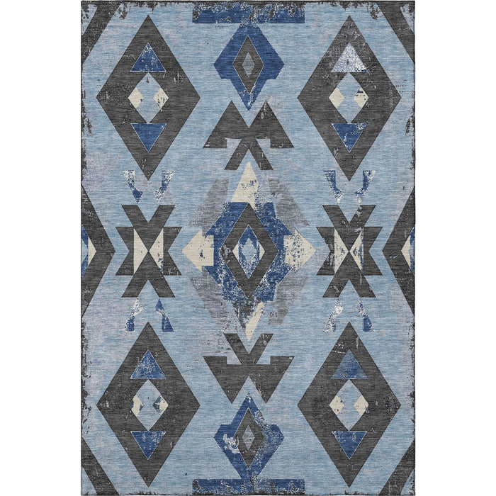 10' X 14' Southwestern Washable Area Rug With UV Protection (706745) - Blue / Charcoal / Ivory