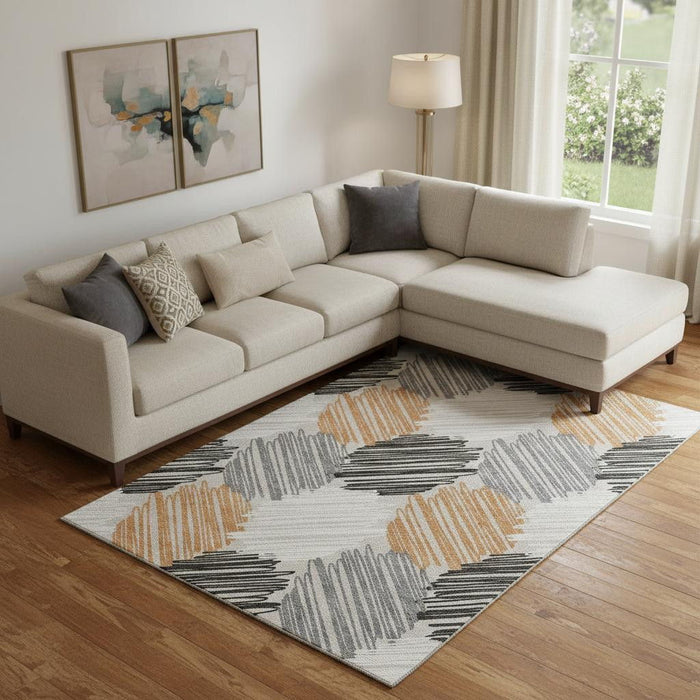 10' X 14' Geometric Washable Area Rug With UV Protection (708892) - Copper / Ivory / Gray
